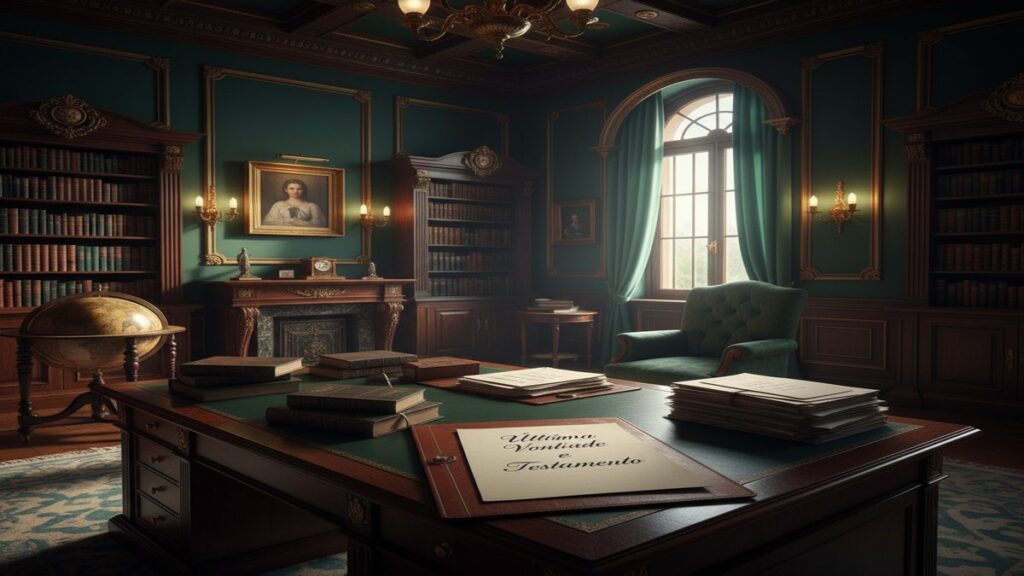 Escritório jurídico especializado em inventário e sucessões em São Paulo — documentos de herança sobre mesa com iluminação dramática