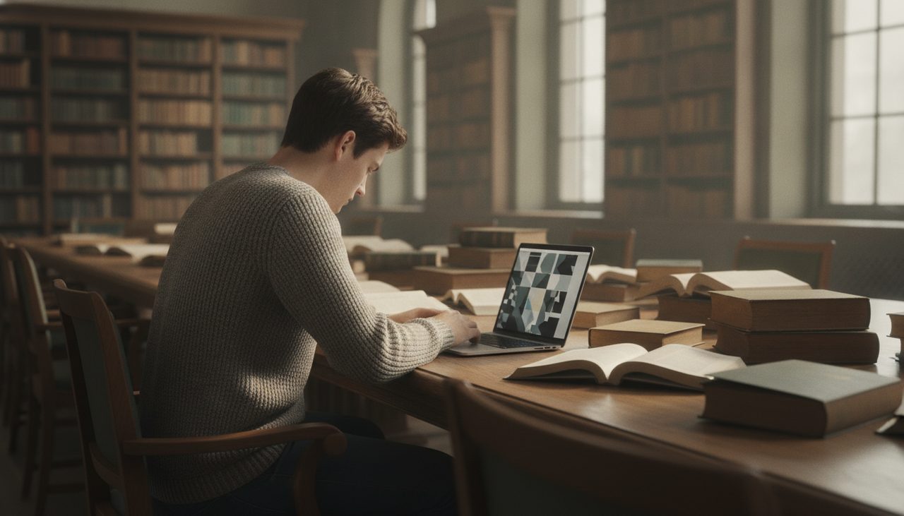 Jovem universitário estudando em biblioteca, relacionado à pensão alimentícia filho universitário