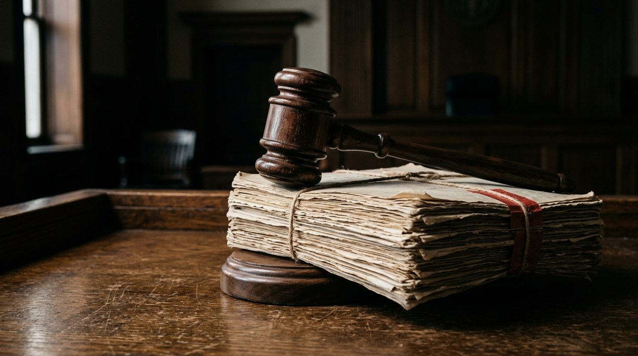 martelo de juiz sobre documentos judiciais representando exoneração de alimentos filho maior