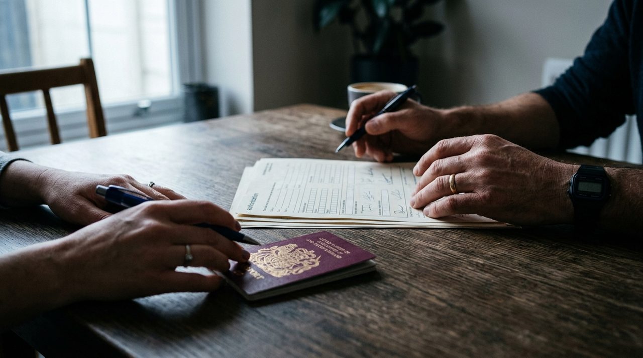 Autorização de viagem internacional para filho de pais divorciados sobre mesa