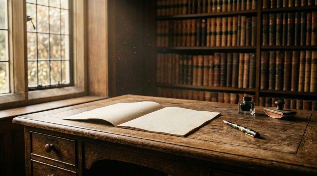 Mesa com documento jurídico aberto representando testamento e deserdação de herdeiro necessário