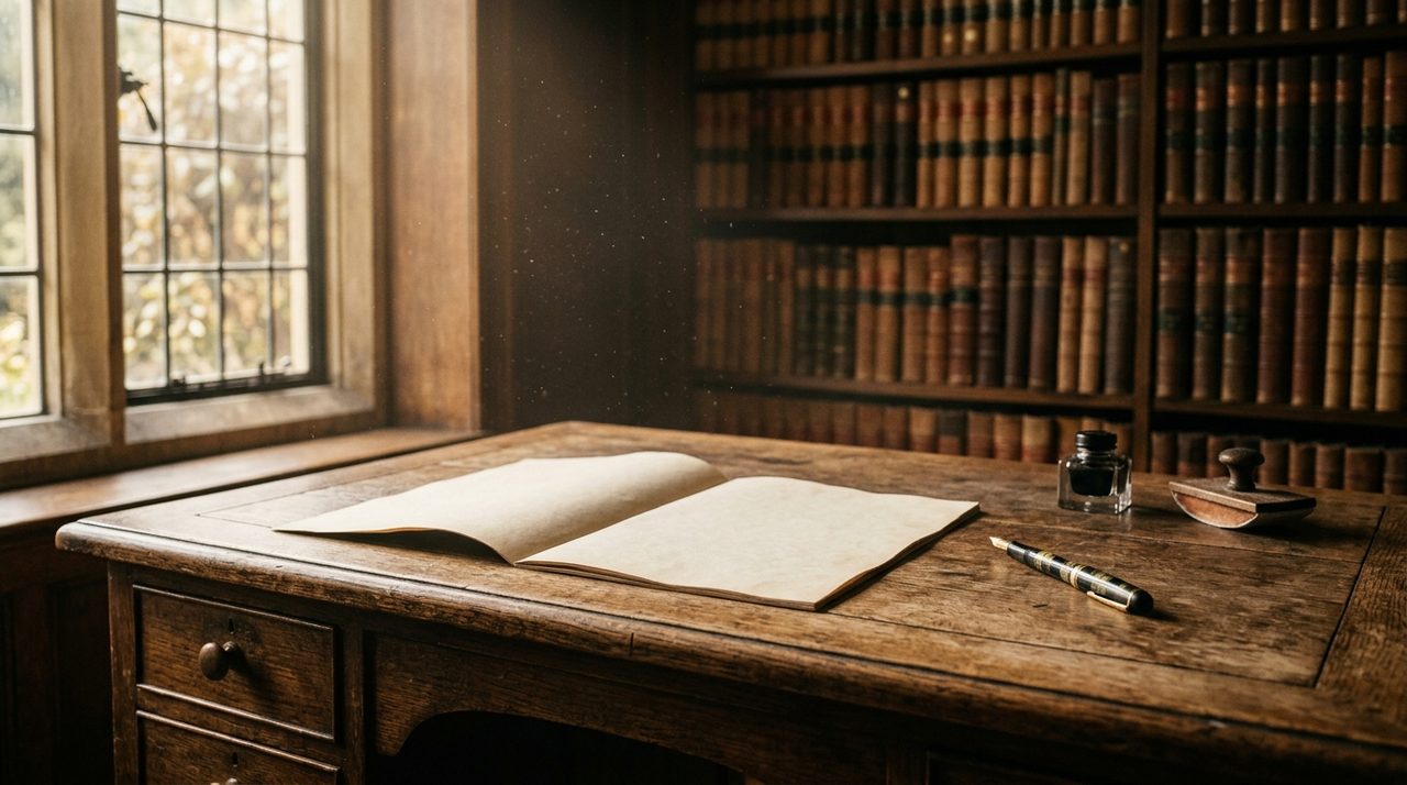 Mesa com documento jurídico aberto representando testamento e deserdação de herdeiro necessário