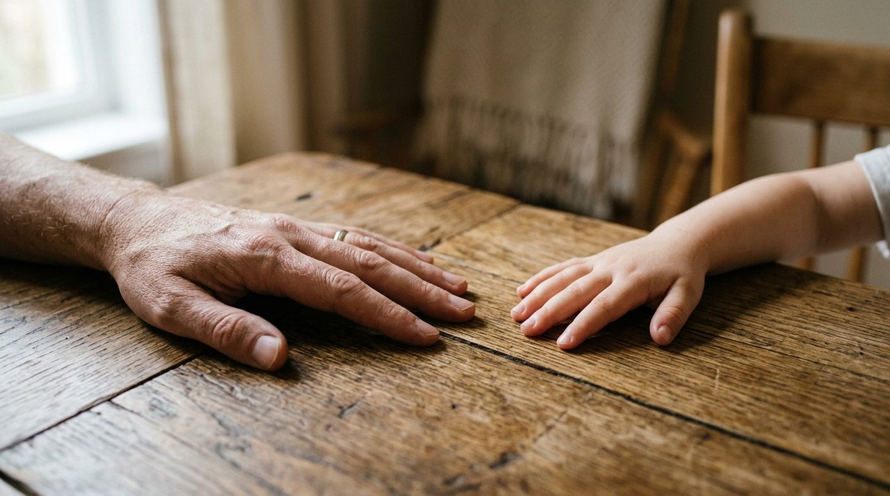 mãos de adulto e criança sobre mesa simbolizando vínculo na adoção tardia no Brasil