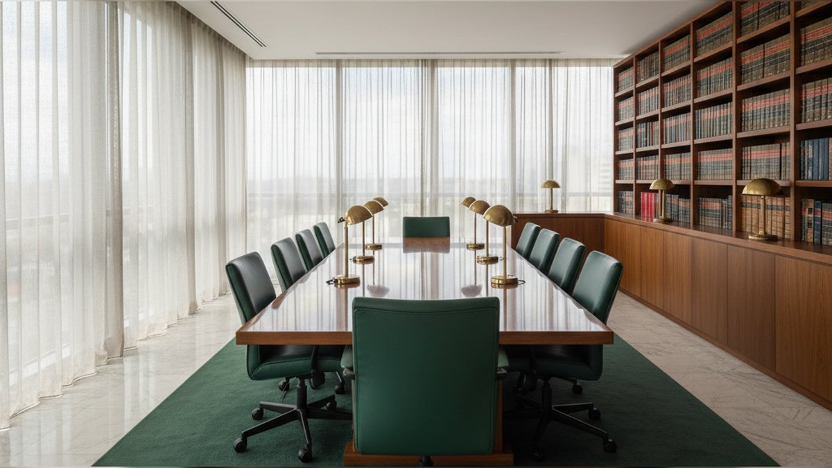 Referência em direito de família: escritório de advocacia sofisticado em São Paulo com mesa de reunião iluminada por luz natural